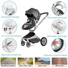 Baby Stroller: High Landscape, Adjustable Seat Angle & 4-Wheel Shock Absorption