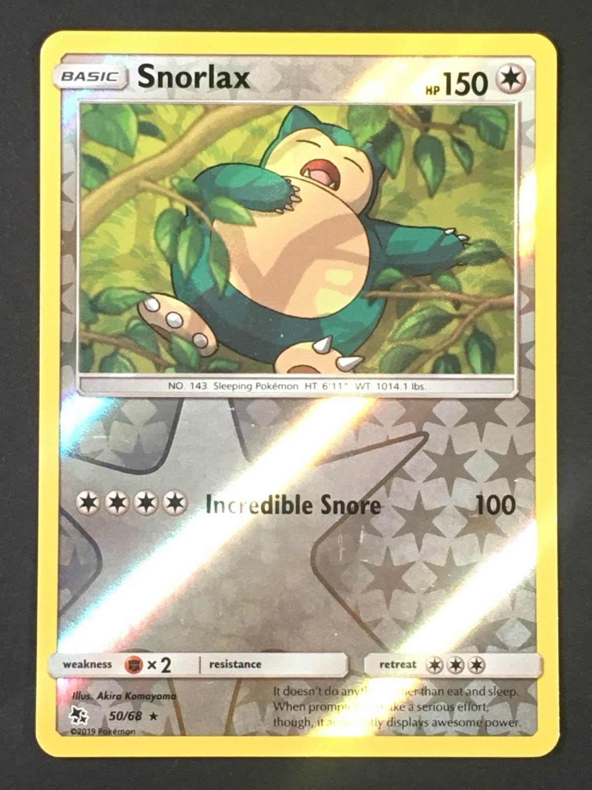 Pokemon TCG Snorlax Sleeping 50/68 SM Hidden Fates Reverse Holo Rare LP