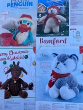 4 Christmas Toy Knitting Patterns Penguin, Polar Bear, Rudolph Reindeer, Husky
