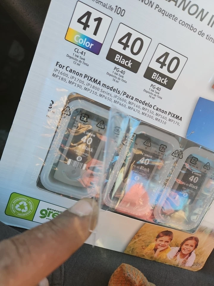 Paquete de 3 cartuchos de tinta/negros originales Canon OEM PG-40 nuevos sellados Foto 2 de 4