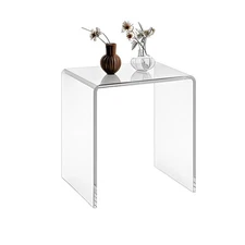 Clear Transparent Acrylic End Table with Rounded Edges,18"H Compact Small Tab...