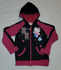 Hello Kitty Girls Hoodie Black/Pink Zip Up Jacket Size 7/8 Sanrio Lightweight