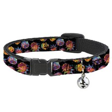 Cat Collar Breakaway with Bell Rick and Morty Vaporwave Expressions Scattered Bl