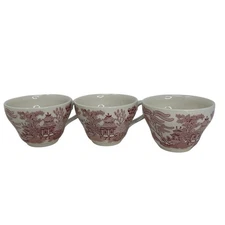 3 Vintage Porcelain Tea Cups Made in England - Japanese Scene Red & Cream