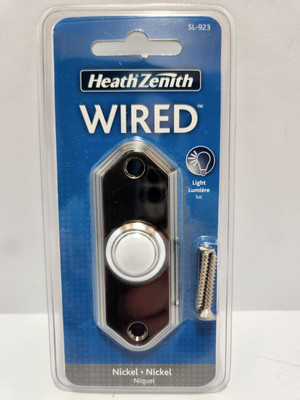 Nickel Doorbell, Wired - Push Button, Heath Zenith SL-923, Nickel LED, w/Screws