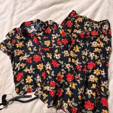 Vintage 90s Sag Harbor Red Yellow Floral Blouse Skirt Set Cottagecore Size PM