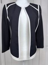 Kasper Black White Trim Open Front Blazer Women s Luxury ClassicWorkwear 8
