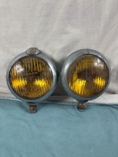 Pair Vintage Unity H1 Amber Glass Fog Lamps Driving Lights 1940s Rat Hot Rod Oe