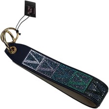 Victoria's Secret Rhinestone Wristlet Keychain Strap Multicolor Blue Shine Gold-