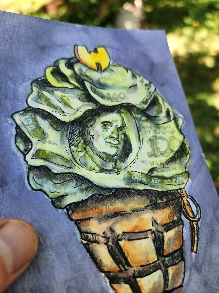 Wu-Tang Clan C.R.E.A.M. Вдохновленное акварельное искусство 4x6 — денежная граната мороженое - Изображение 3 из 4