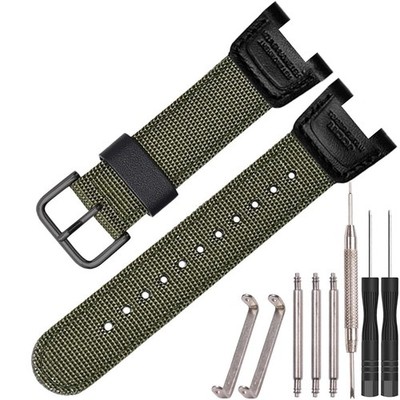 24mm Nylon Leather Watch Strap Compatible with Casio SGW-100 SGW100 Twin Sens...