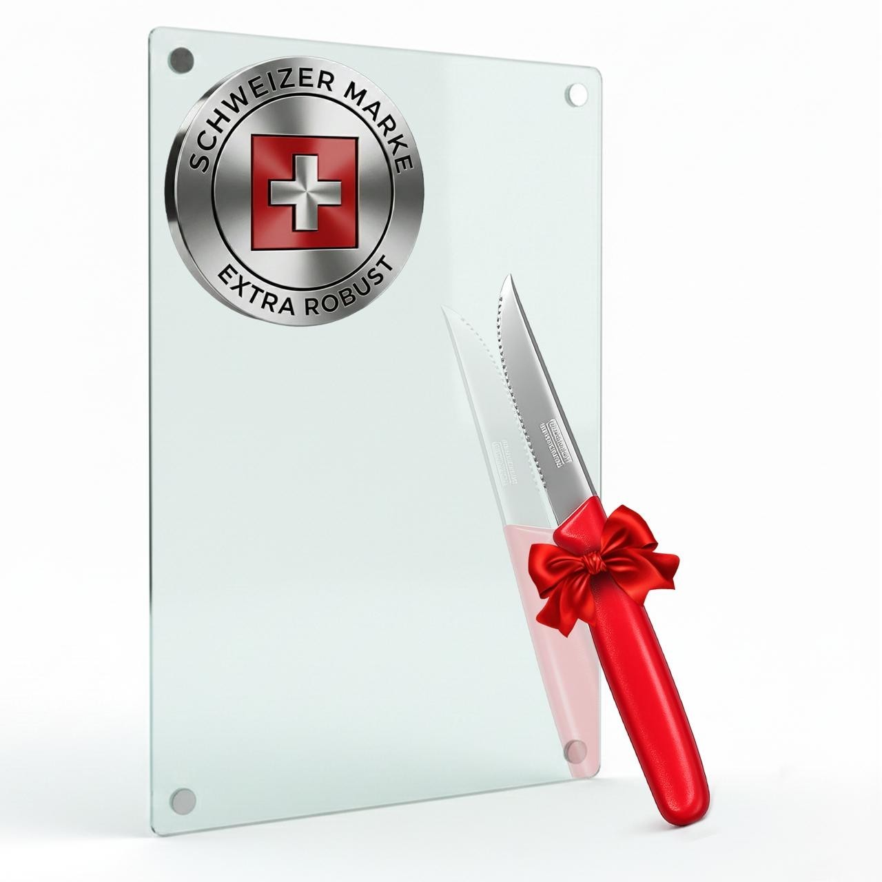 Schneidebrett Glas rutschfest hygienisch + GRATIS Rüstmesser Geschenk