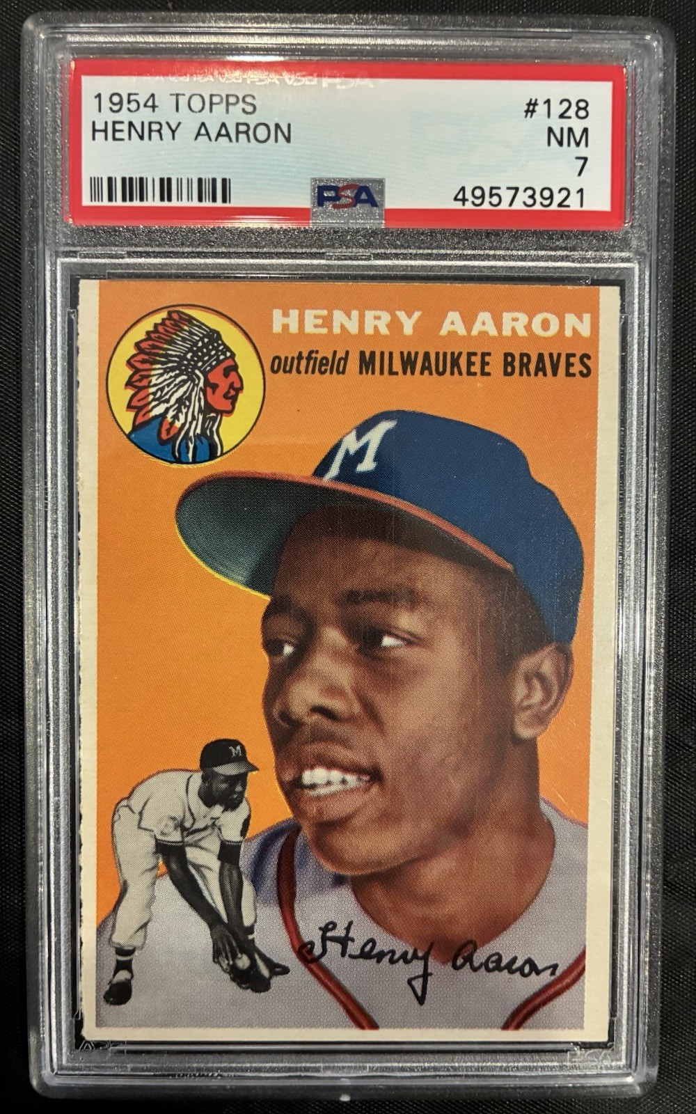 1954 Topps Hank Aaron Rookie #128 Milwaukee Braves PSA NM - 7