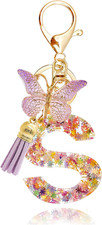 Fashion Alphabet Initial Letter Keychain Tassel Butterfly Pendant Key Ring for P