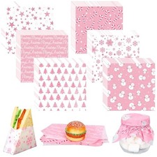 240 Sheet Christmas Wax Paper 6 Styles Pink Xmas Tree Snowflake Snowman Food