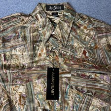 Vintage Alan Stuart 1/2 Button Shirt Abstract Short Sleeve Mens Medium NWT