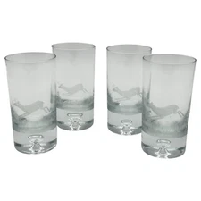 Glass Etched Highball Glasses Leaping Deer Antelope MCM Bar