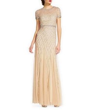 Adrianna Papell Cap Sleeve Beaded Gown 4 320 champagne