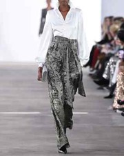 Badgley Mischka Modest Foiled Mixed Media Wide-Leg Jumpsuit 750 Pewter sz 4