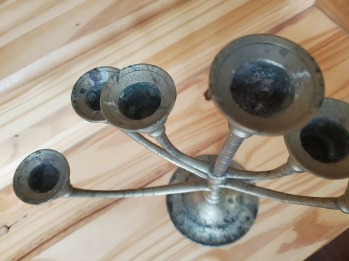 Vintage Candelabra 11” Solid Brass Menorah 7 Arms Movable Spinning Candle Holder - Picture 6 of 12