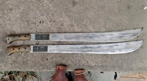 2 Vintage La Marca Corneta Solingen Machetes w/Leather Sheath #23 original Label - Picture 9 of 13