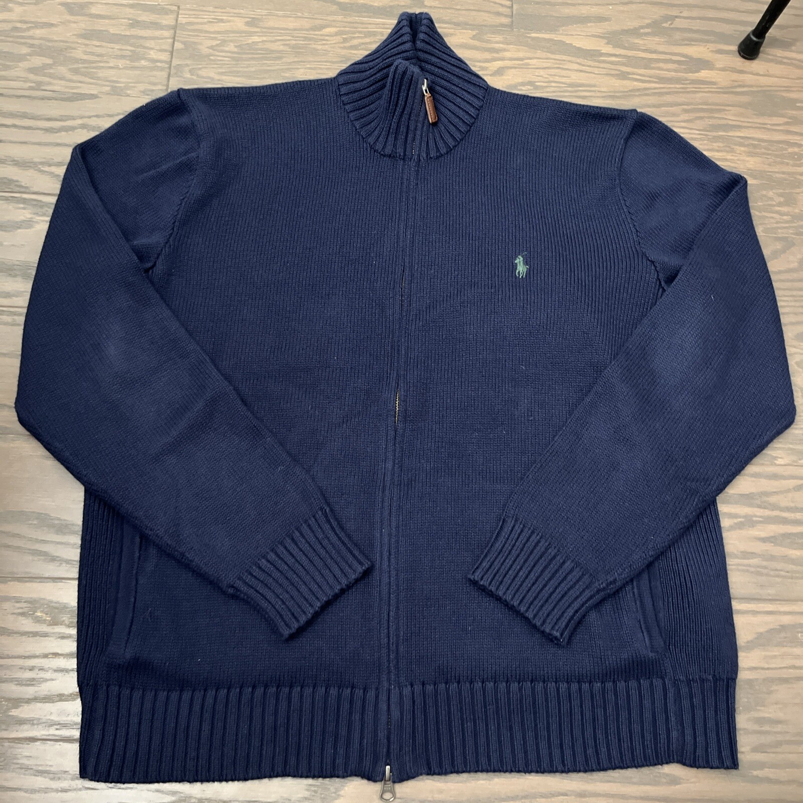 Polo Ralph Lauren giacca uomo grande blu navy full zip maglia elasticizzata pony cotone usata in ottime condizioni