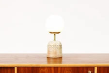Ceramic Stoneware Studio Pottery Table Lamp — Globe Shade — White Glaze — L15