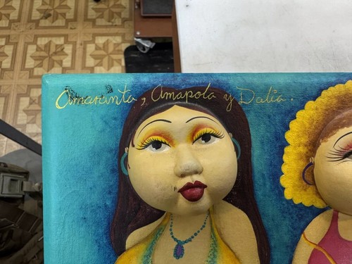 Vintage Mexican Painting Relief Fat Women Joyce Roybal Botero Style - Picture 2 of 5