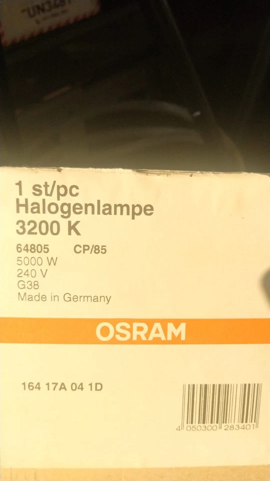 OSRAM / Thorn cp29 64805 5000W 230V G38 base 3200K Stage Studio Halogen Bulb - Image 2 of 3