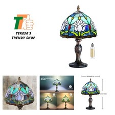 Tiffany Table Lamp Stained Glass Crystal Bead Style Table Light, Handmade Des...