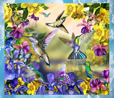 Hummingbirds, Butterflies  Flowers WINDOW CLING Size 9.2" Vinyl