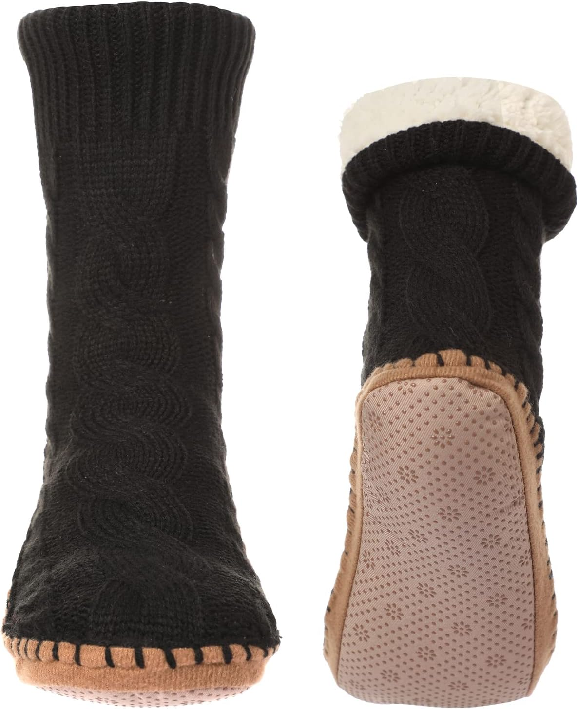 SAOLA Calzini Ciabatte per Donna Gripper Nero Foderato Spessa Maglia Ciabatta Calzino con Suola