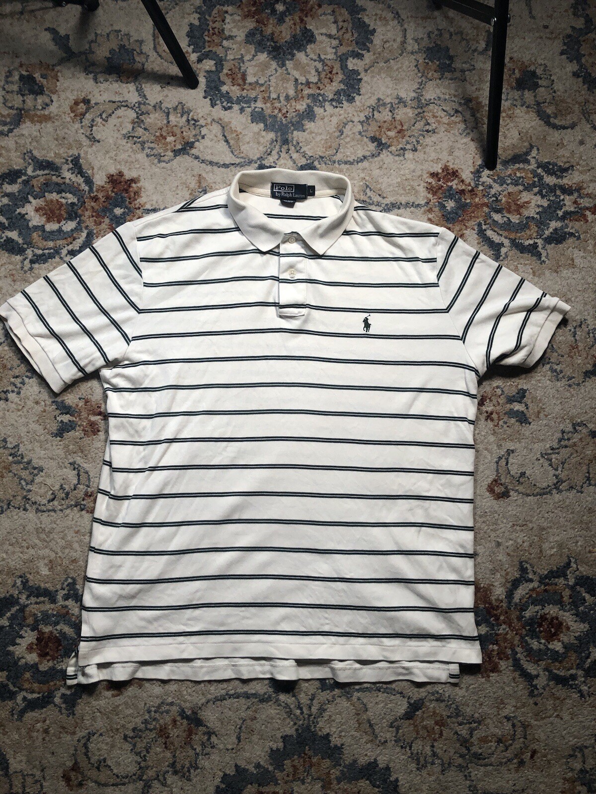 Polo Ralph Lauren camicia uomo L bianca verde a righe manica corta preppy pony