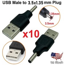 10x USB 2.0 A Male To 3.5x1.35mm Male Plug 5V DC Power Supply Adapter Connector