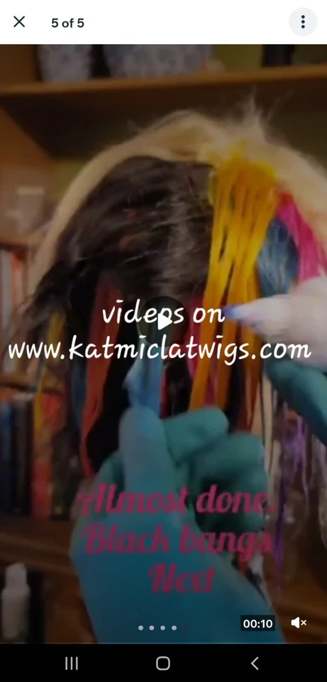Peluca de cabello humano Remy corte de pelo invertido arco iris y negro con flequillo hecha a mano 🌈 Foto 3 de 4
