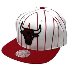 MENS MITCHELL & NESS NBA RETRO PINSTRIPE SNAPBACK BULLS - WHITE