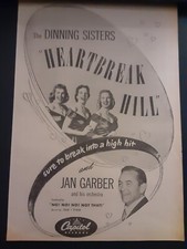 The Dinning Sisters Heartbreak Hill Rare Original Promo Poster Ad Framed!