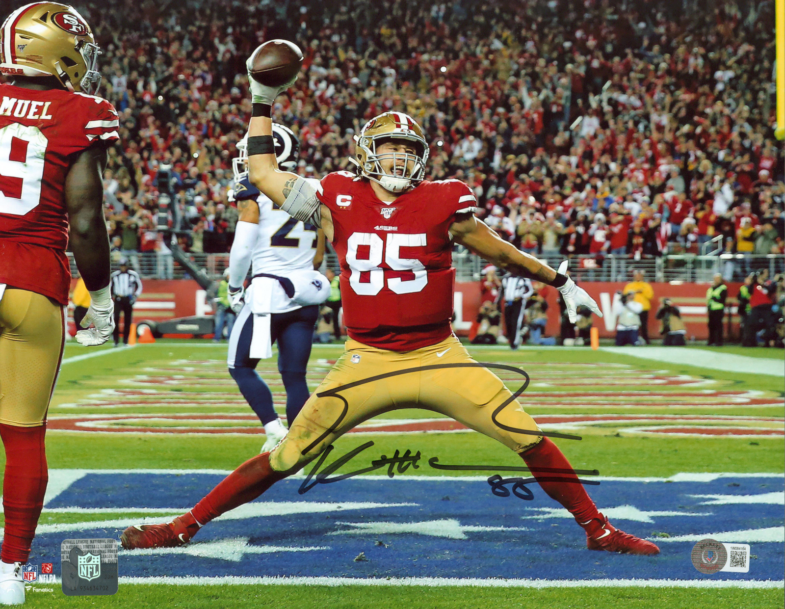 George Kittle Autographed Signed San Francisco 49ers 49ers 11x14 Horizontal TD Photo w/ Black Sig BAS Witnessed 