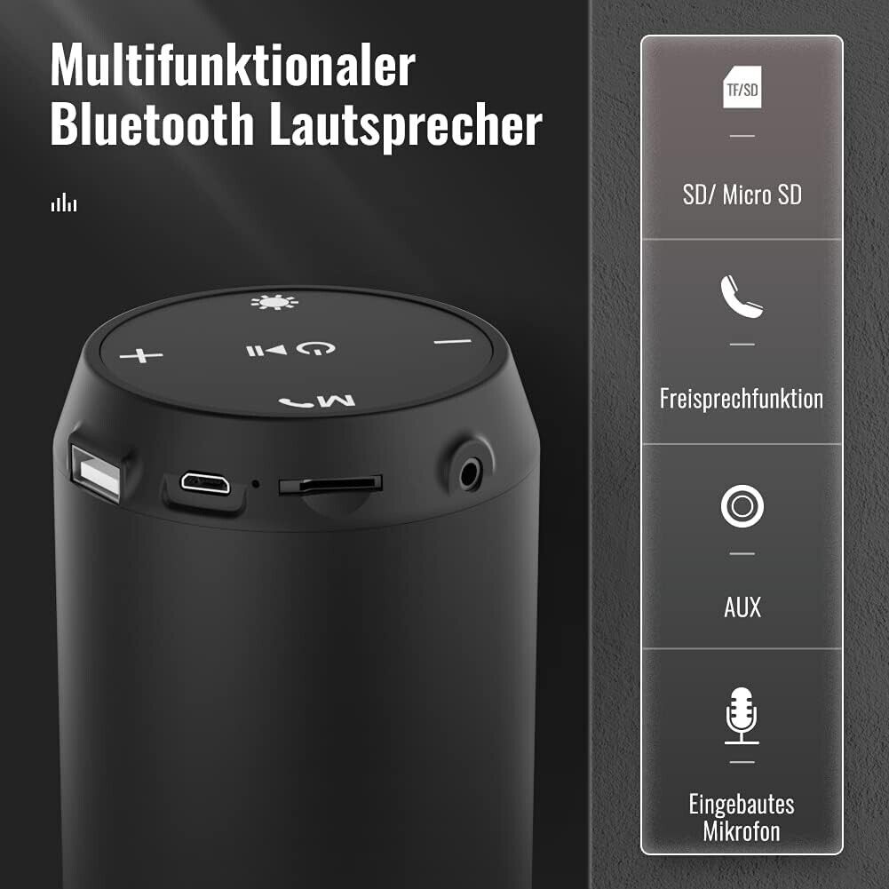  Bluetooth Lautsprecher Tragbarer Musikbox LED Kabellos für Handy 