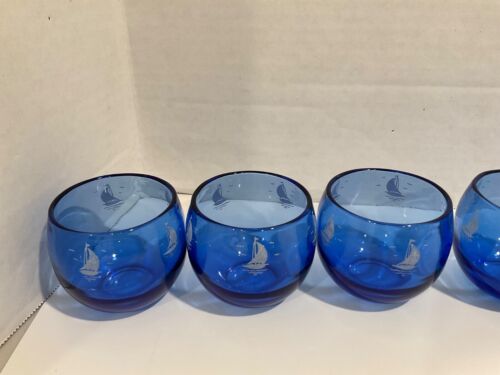 Set of 8 Hazel Atlas Depression Glass Sailboat Roly Poly Tumblers Cobalt Blue - Picture 15 of 19