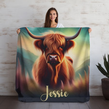 Personalized Highland Cow Blanket, Highland Cow Gift, Custom Unique Gift
