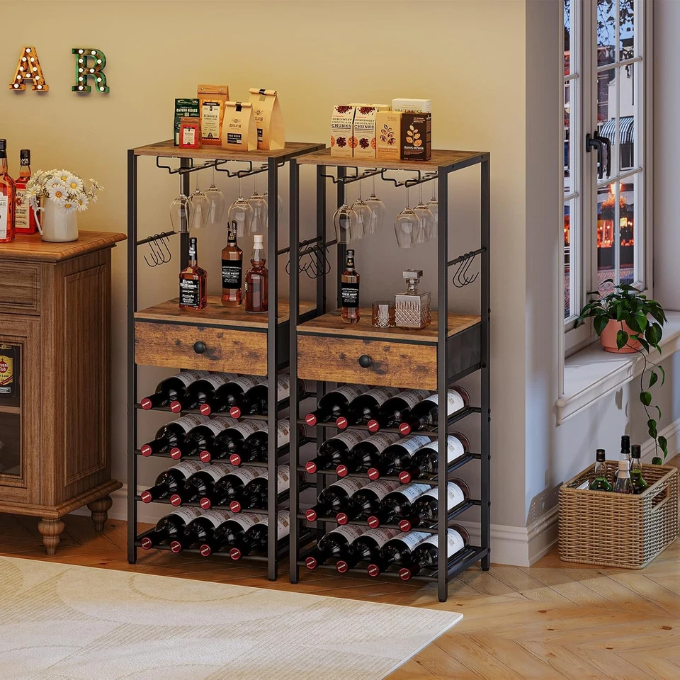 Scaffale Porta Vino, Portabottiglie a 6 Livelli Con Porta Calici, Organizzatore  - Immagine 2 di 4