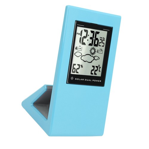 (Blue)Weather Forcast Clock Solar Battery Powered Square LCD Display Timing MU - Picture 11 of 22