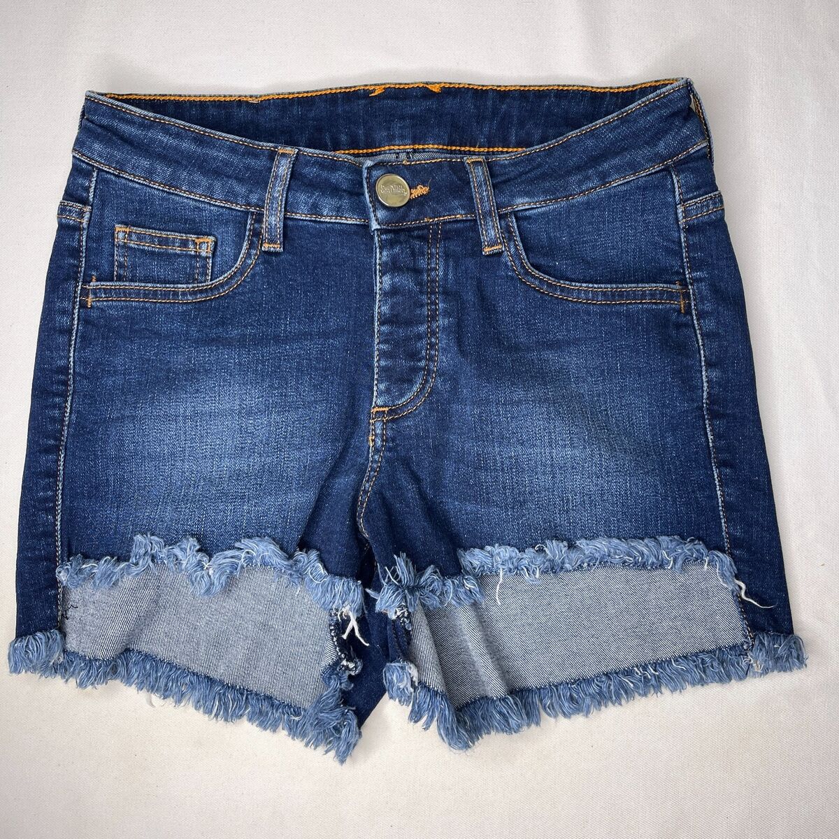 Women Von Dutch Large Logo Patch Denim Short Shorts Size 24 Women Von Dutch Large Logo Patch Denim Short Shorts Size 24