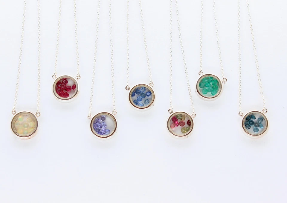 Schwebender Floating Anhänger mit Kette (Rubin Saphir Smaragd Opal Tansanit) - Bild 2 von 3
