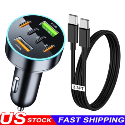 120W Fast Car Charger 4 Port Adapter Cord Cable For iPhone 17 16 15 14 X Pro Max