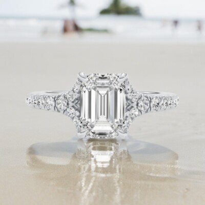 IGI Lab Grown Emerald Cut Diamond Ring 2.40 Ct PT950 Platinum Engagement