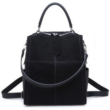 Moda Luxe Leather Convertible Strap Brette Backpack Purse Black