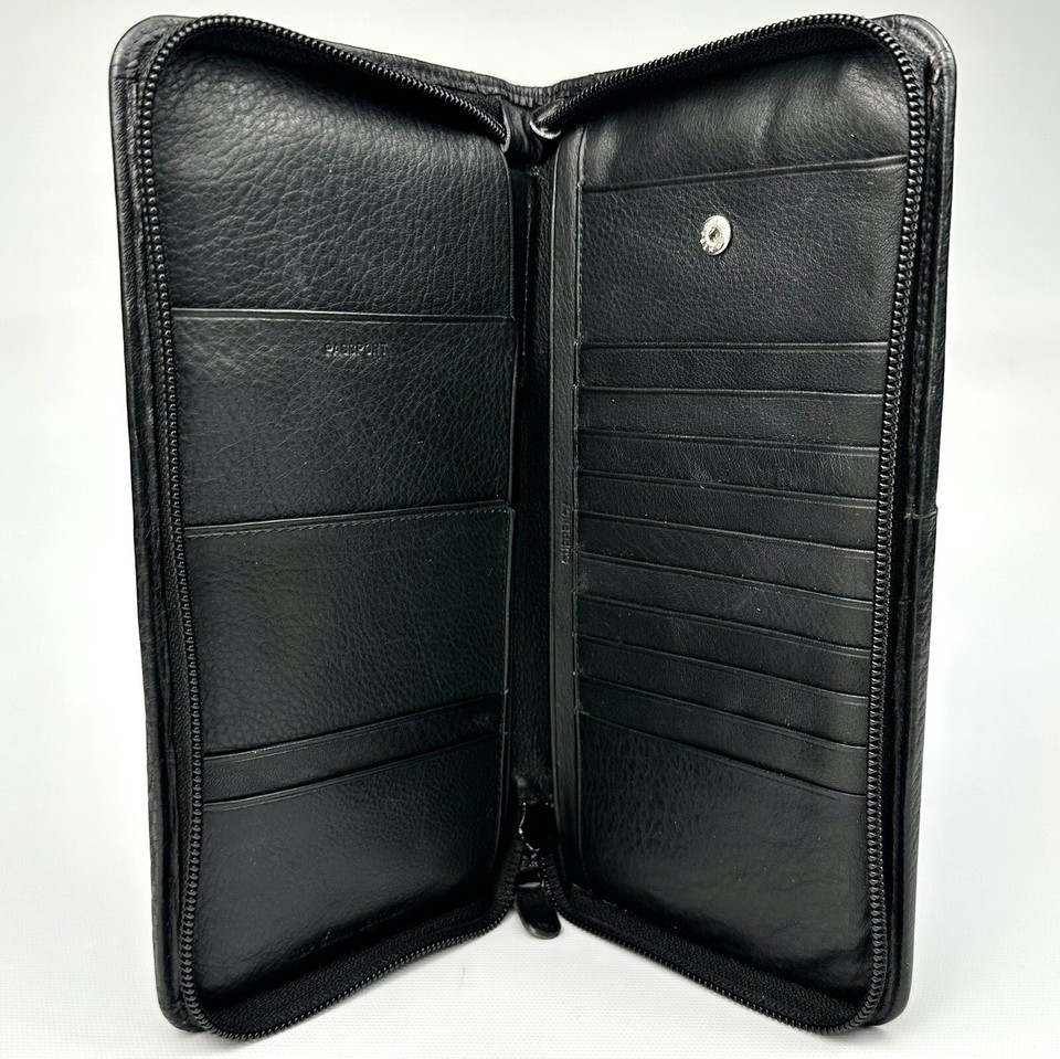 Vintage Samsonite Black Leather Travel Wallet Passport Credit Cards 8 3