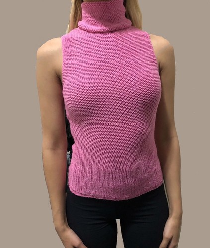 Pink Woman's Turtleneck Top Sleeveless 